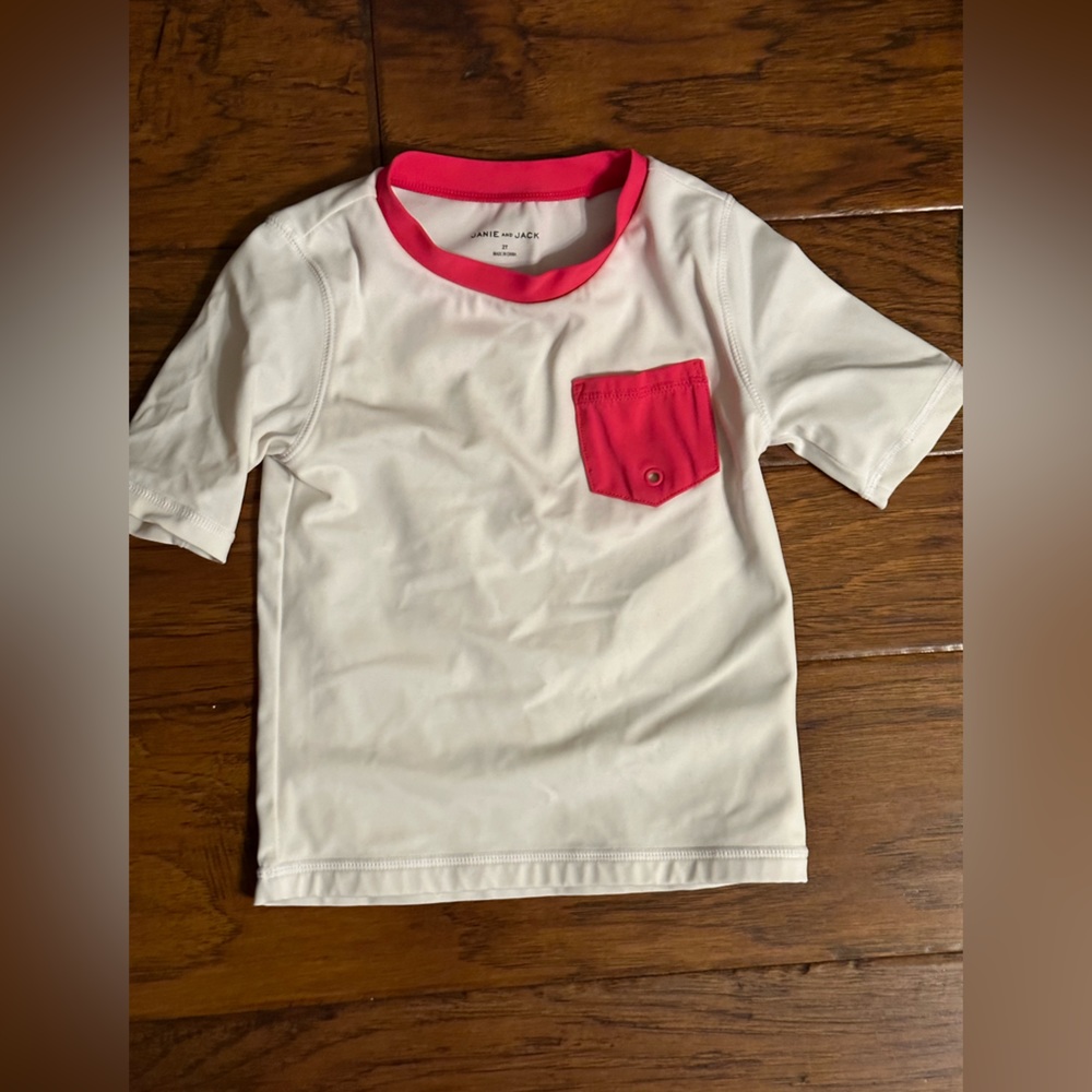 Janie & Jack Chest Pocket Rash Guard in Candy Pink.